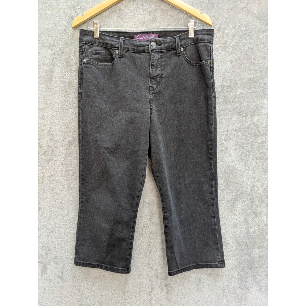 Casual Capri Jeans Women 12 Black Faded Denim Cropped Stretch Pants